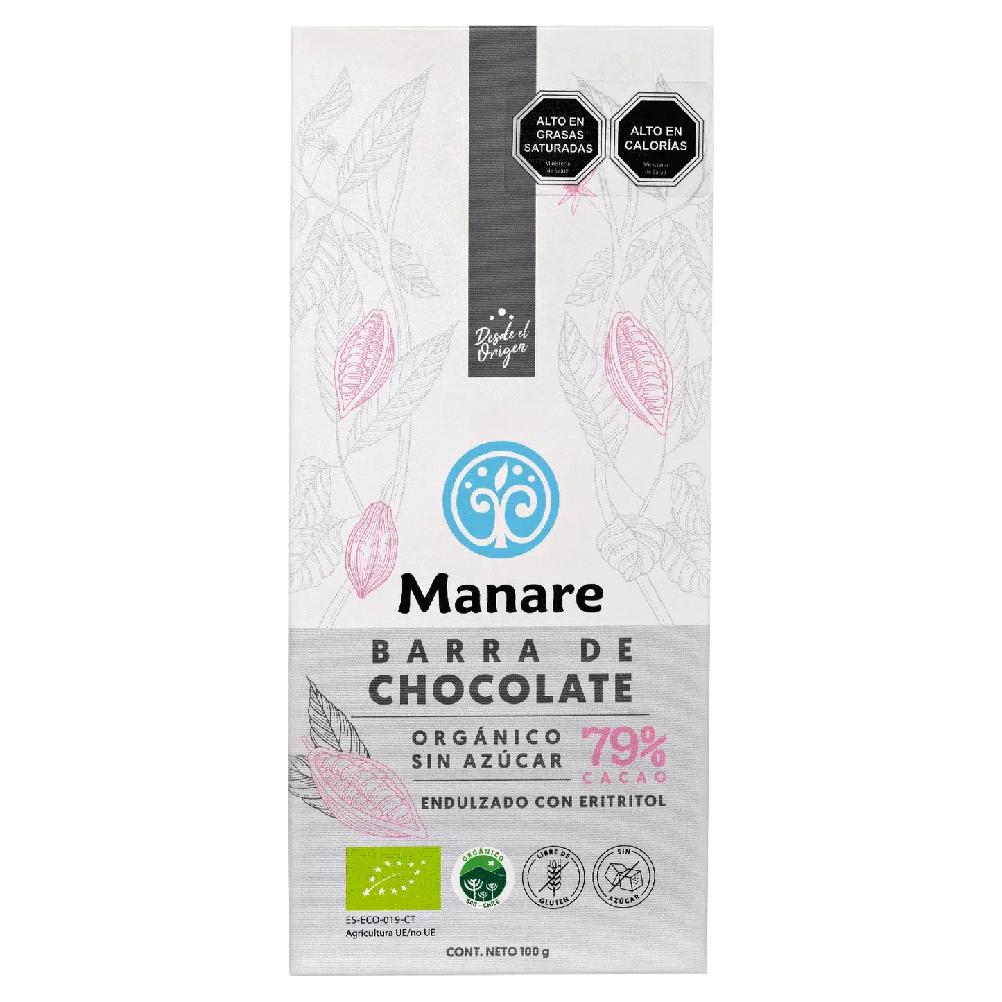 Chocolate sin Azúcar 79% Cacao Orgánico 100 g