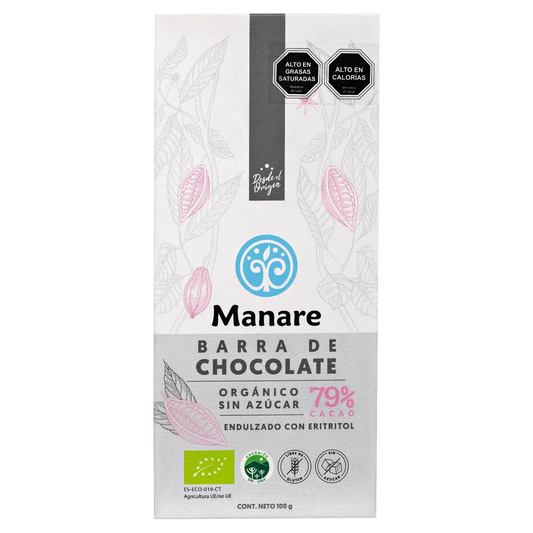 Chocolate sin Azúcar 79% Cacao Orgánico 100 g